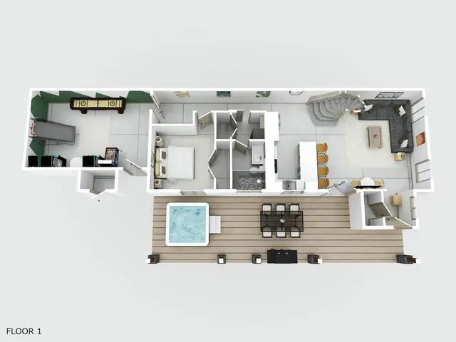 Walk through the main floor before you even arrive the layout map shows exactly where the hot tub, kitchen, and game room sit so you can plan the trip.