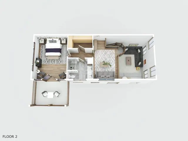 Check the top-floor layout before you book bedroom, bathroom, and coffee bar are all mapped out so you know exactly what you're getting upstairs.
