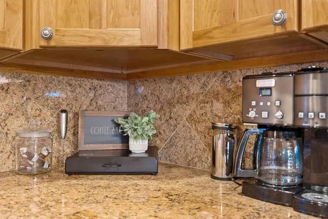 Brew your morning cup at the fully stocked coffee bar, drip, French press, or Keurig, your call.
