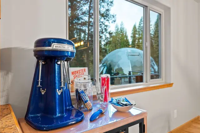 Whip up your own milkshake at the vintage mixer bar with the geodome glowing right outside the window.