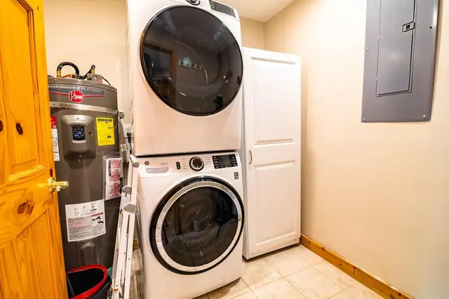 Keep your trip gear fresh with the main-floor stacked washer and dryer, no laundromat run required.