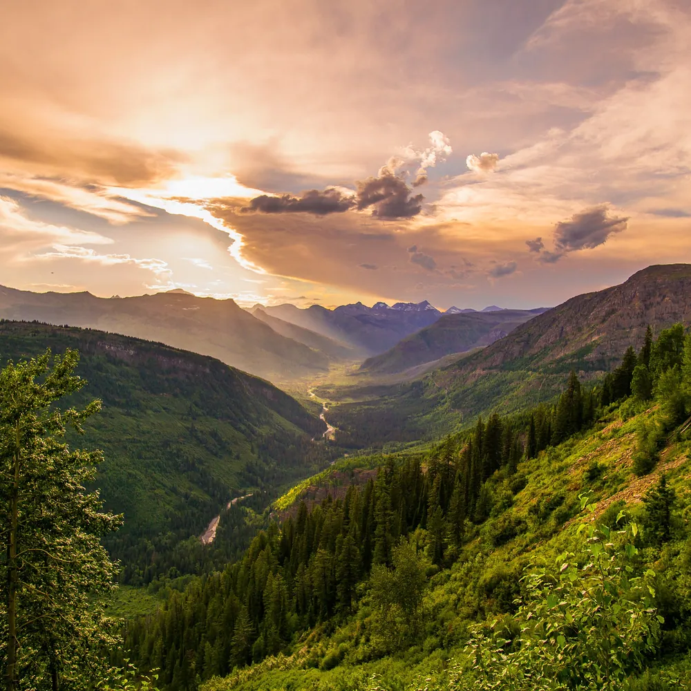 The valley on the west side of Glacier National Park under late afternoon light