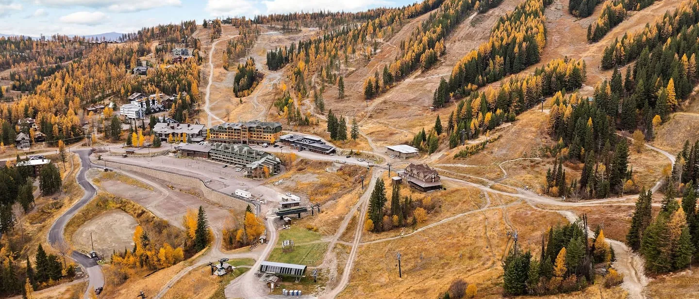 The runs and the village at Whitefish Mountain Resort from the air