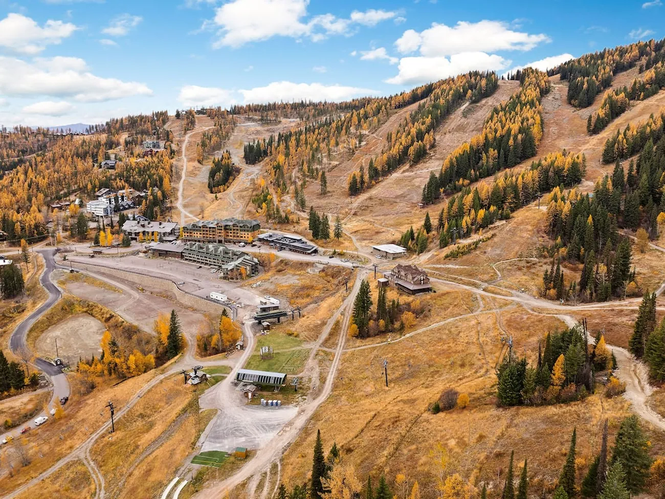 The runs and the village at Whitefish Mountain Resort from the air