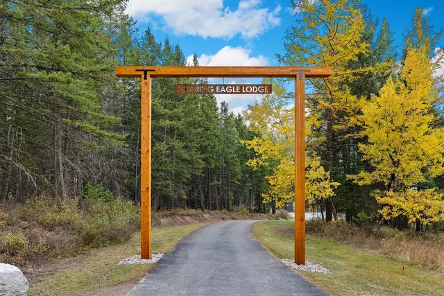 Pull up the driveway and the Soaring Eagle Lodge archway welcomes you home for the week.